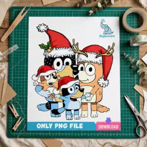 happy christmas images of four dogs in santa hats hugging for festive shirts happy christmas png images design printed on a plain product mockup