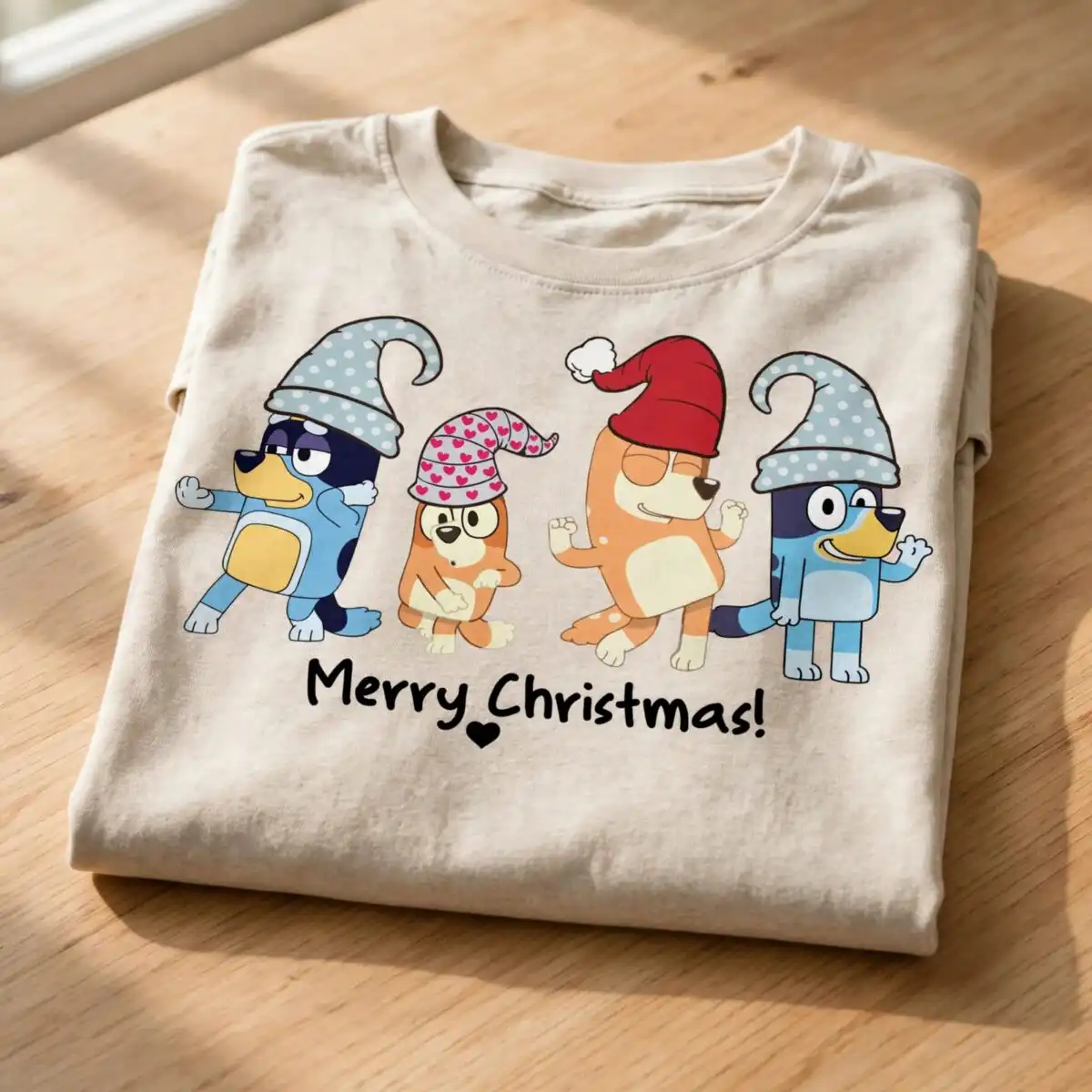 four festive cartoon dogs in gnome hats christmas art for shirts and mugs christmas four cartoon dogs festive png design printed on a plain product mockup