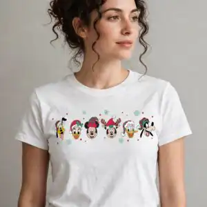 disneyland merry christmas shirt png with six cheerful festive friends disneyland merry christmas shirt png design printed on a plain product mockup