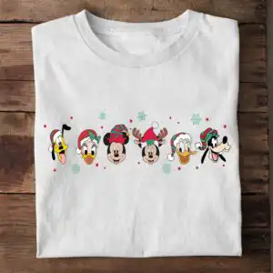 disneyland merry christmas shirt png with six cheerful festive friends disneyland merry christmas shirt png design printed on a plain product mockup