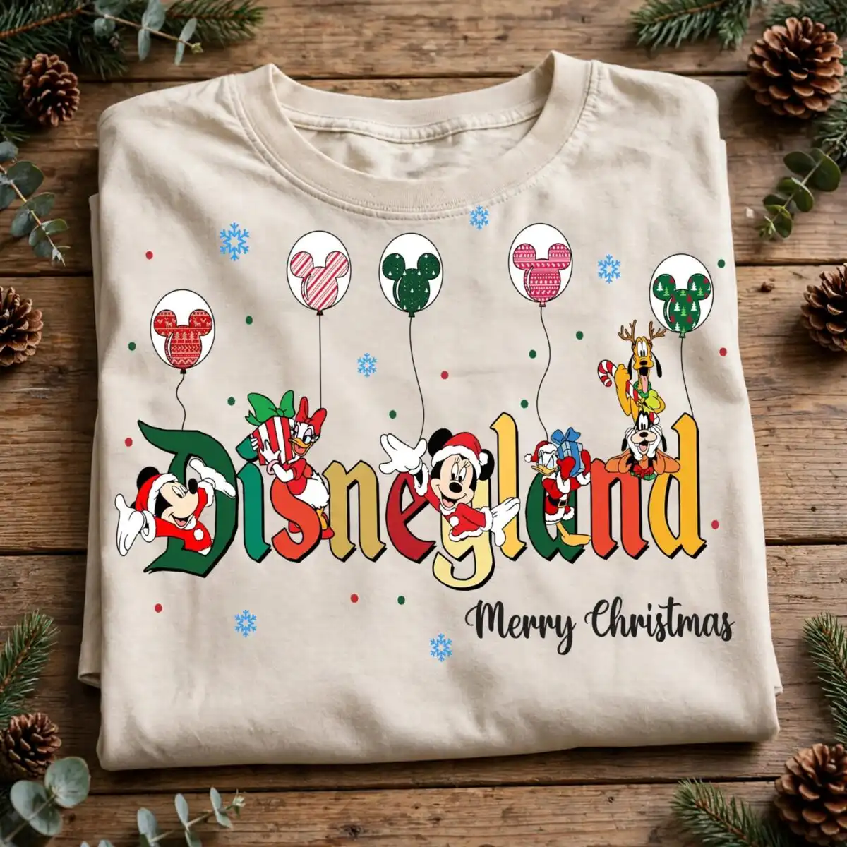 happy disneyland merry christmas png design printed on a plain product mockup