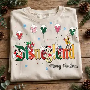 happy disneyland merry christmas png design printed on a plain product mockup