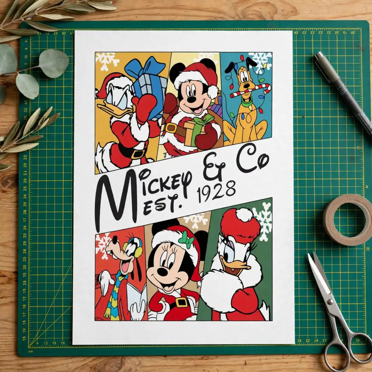 disney santa mickey co png design printed on a plain product mockup