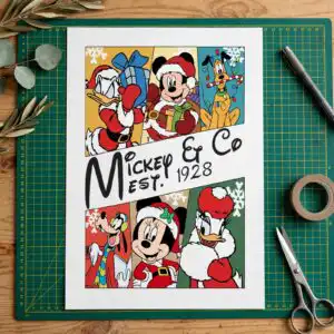 disney santa mickey co png design printed on a plain product mockup