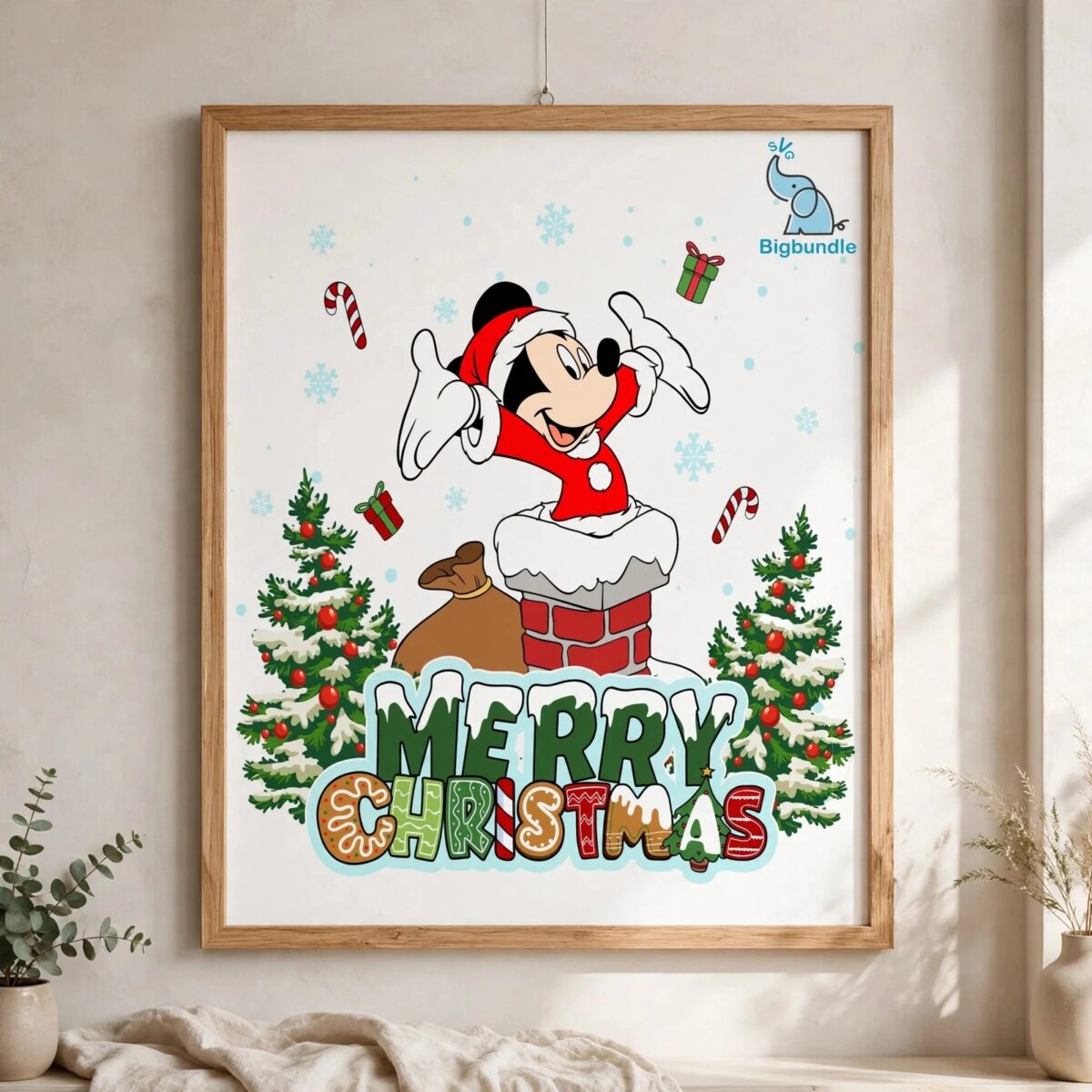 happy santa mickey mouse png - cartoon mouse in santa suit chimney happy santa png design printed on a plain product mockup