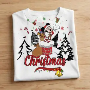 christmas cartoon mouse santa outfit png design printed on a plain product mockup