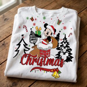 mickey mouse santa claus png - festive mouse in chimney with gifts mickey mouse santa claus png design printed on a plain product mockup