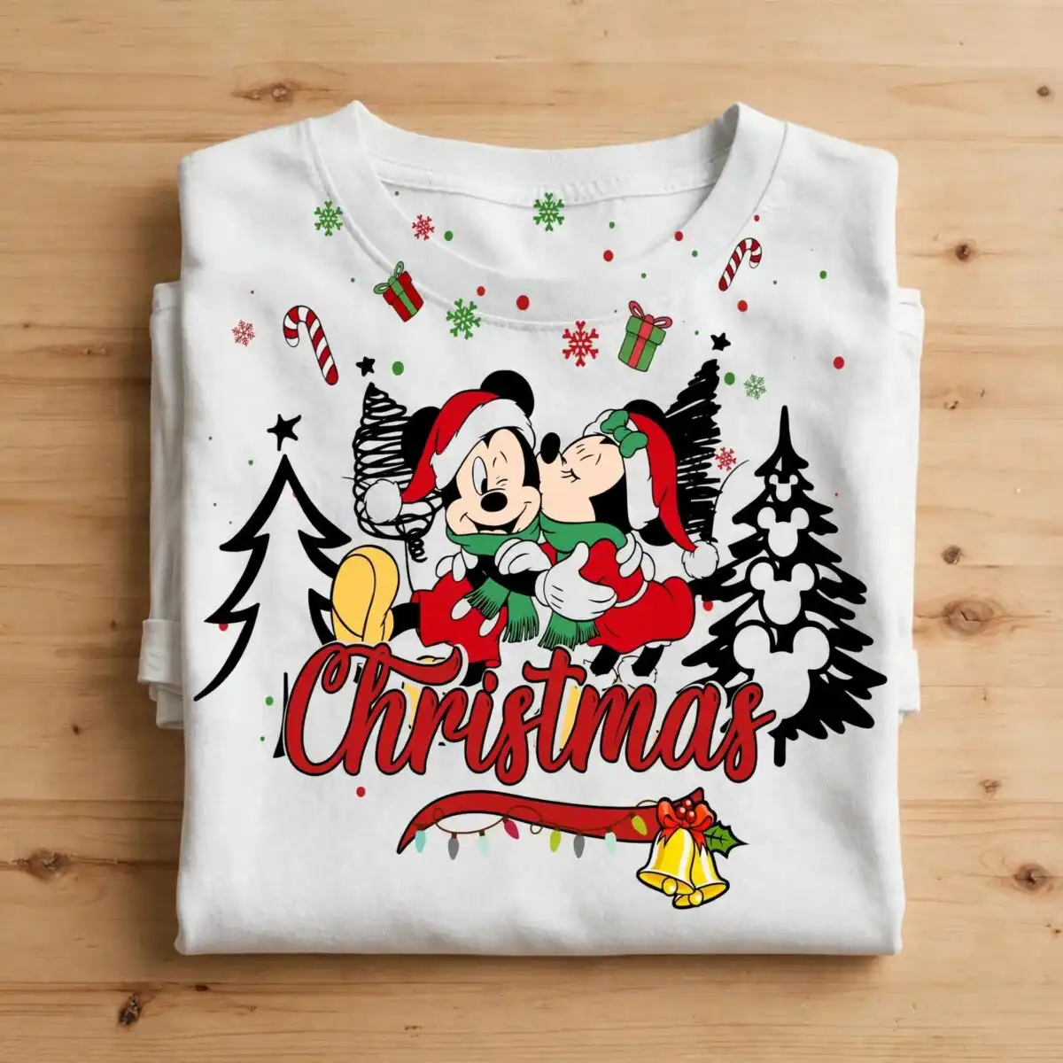 mickey and minnie mouse christmas hug design for cozy family shirts mickey minnie mouse christmas png design printed on a plain product mockup