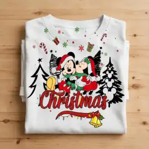 mickey and minnie mouse christmas hug design for cozy family shirts mickey minnie mouse christmas png design printed on a plain product mockup