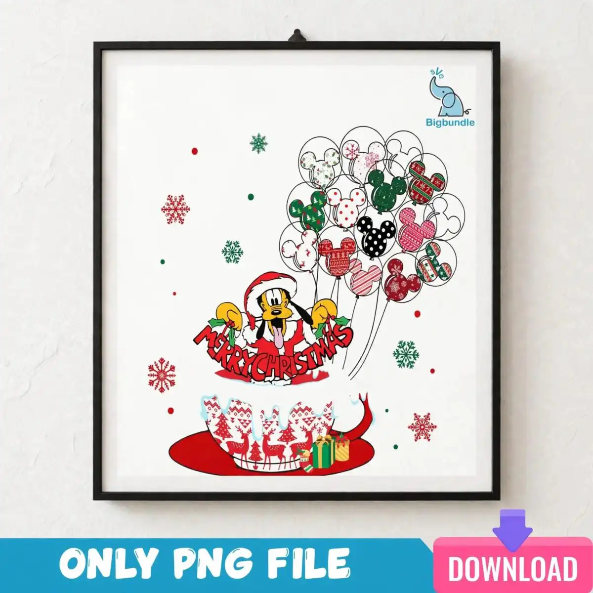 disney pluto christmas shirt art with santa suit teacup and balloons disney pluto christmas shirt png design printed on a plain product mockup