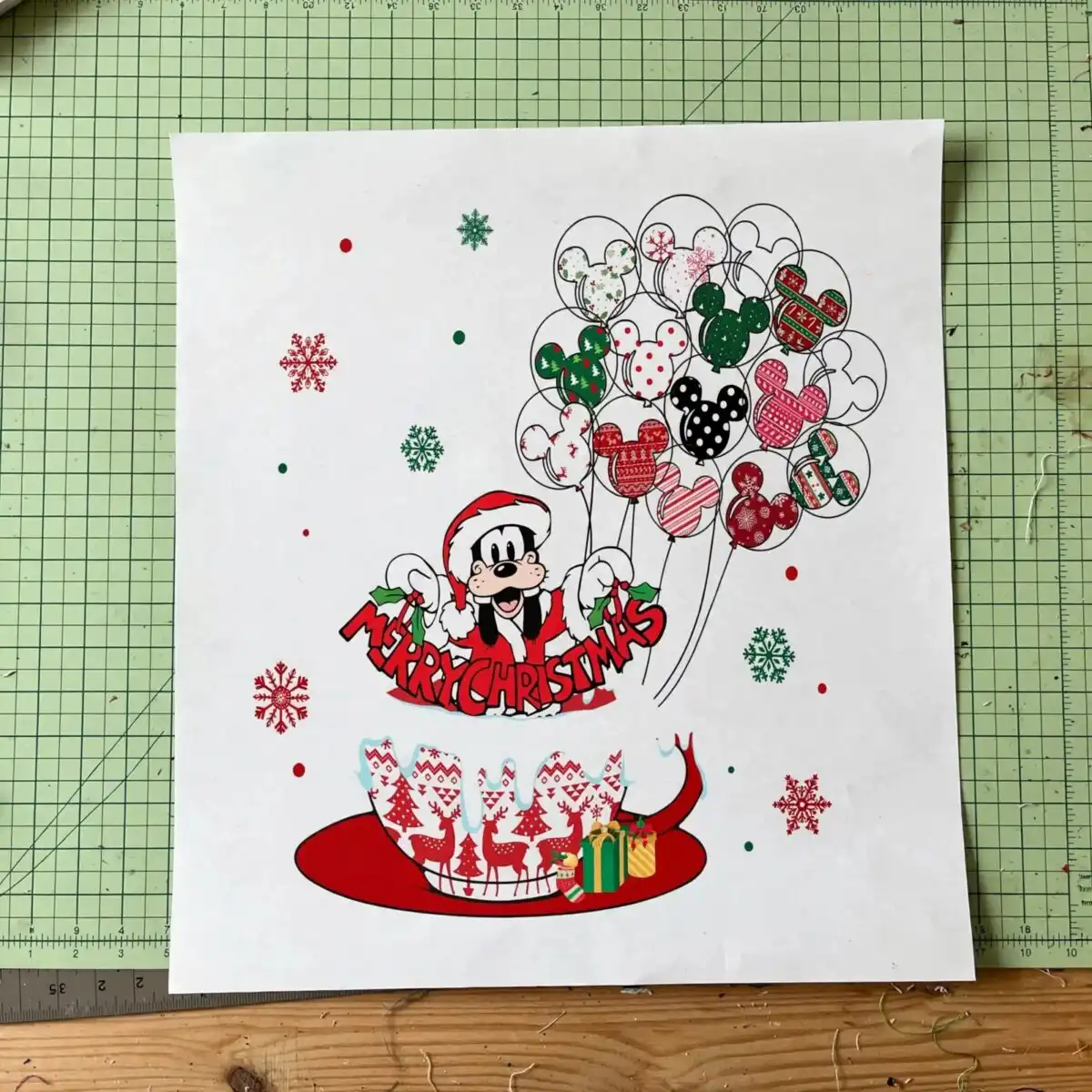 disney santa goofy christmas teacup design with mouse balloons disney santa goofy christmas png design printed on a plain product mockup