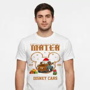 rusty disney cars mater christmas tow truck with santa hat art disney cars mater png design printed on a plain product mockup