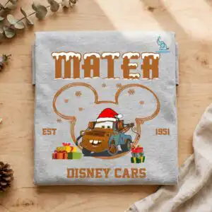rusty disney cars mater christmas tow truck with santa hat art disney cars mater png design printed on a plain product mockup