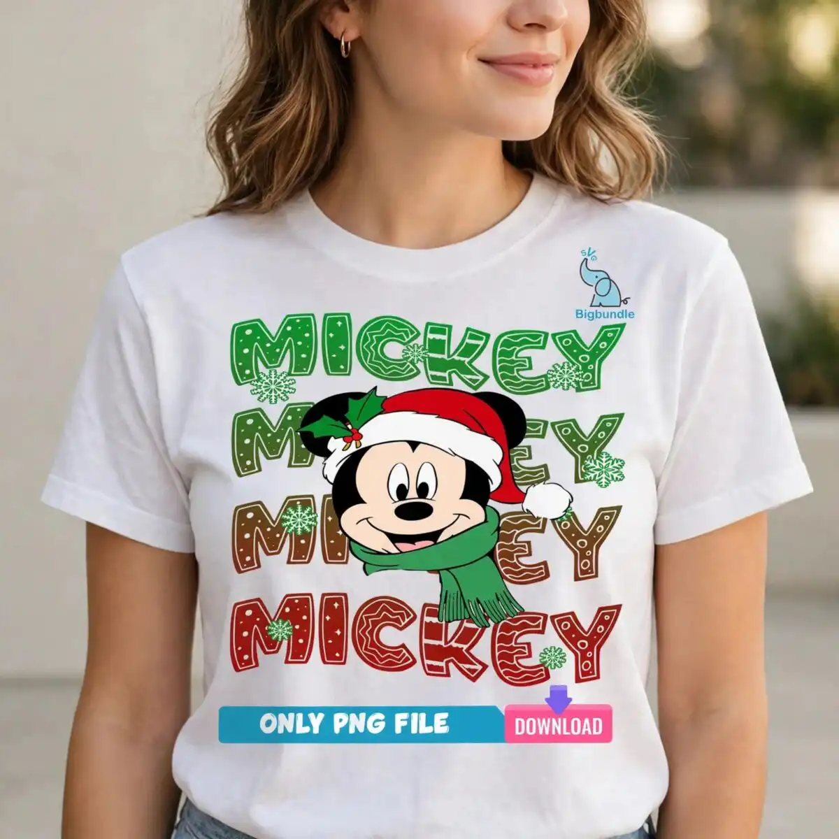 santa mickey mouse clipart design printed on a plain product mockup