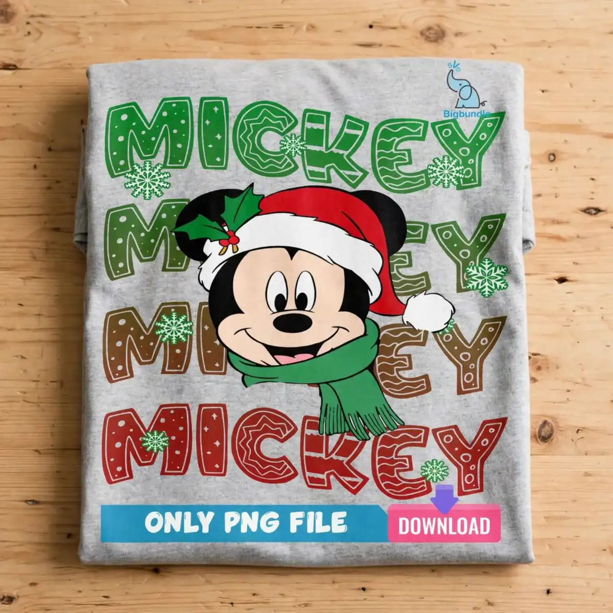 santa mickey mouse clipart design printed on a plain product mockup