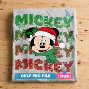 santa mickey mouse clipart design printed on a plain product mockup