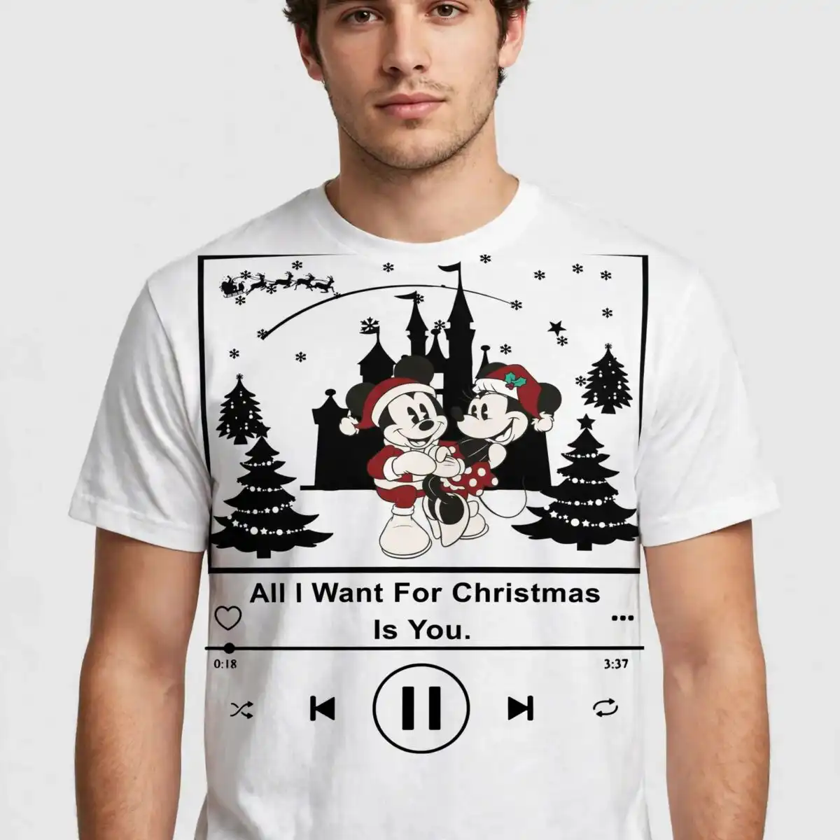 all i want for christmas is you mickey and minnie couple png design all want christmas mickey png design printed on a plain product mockup