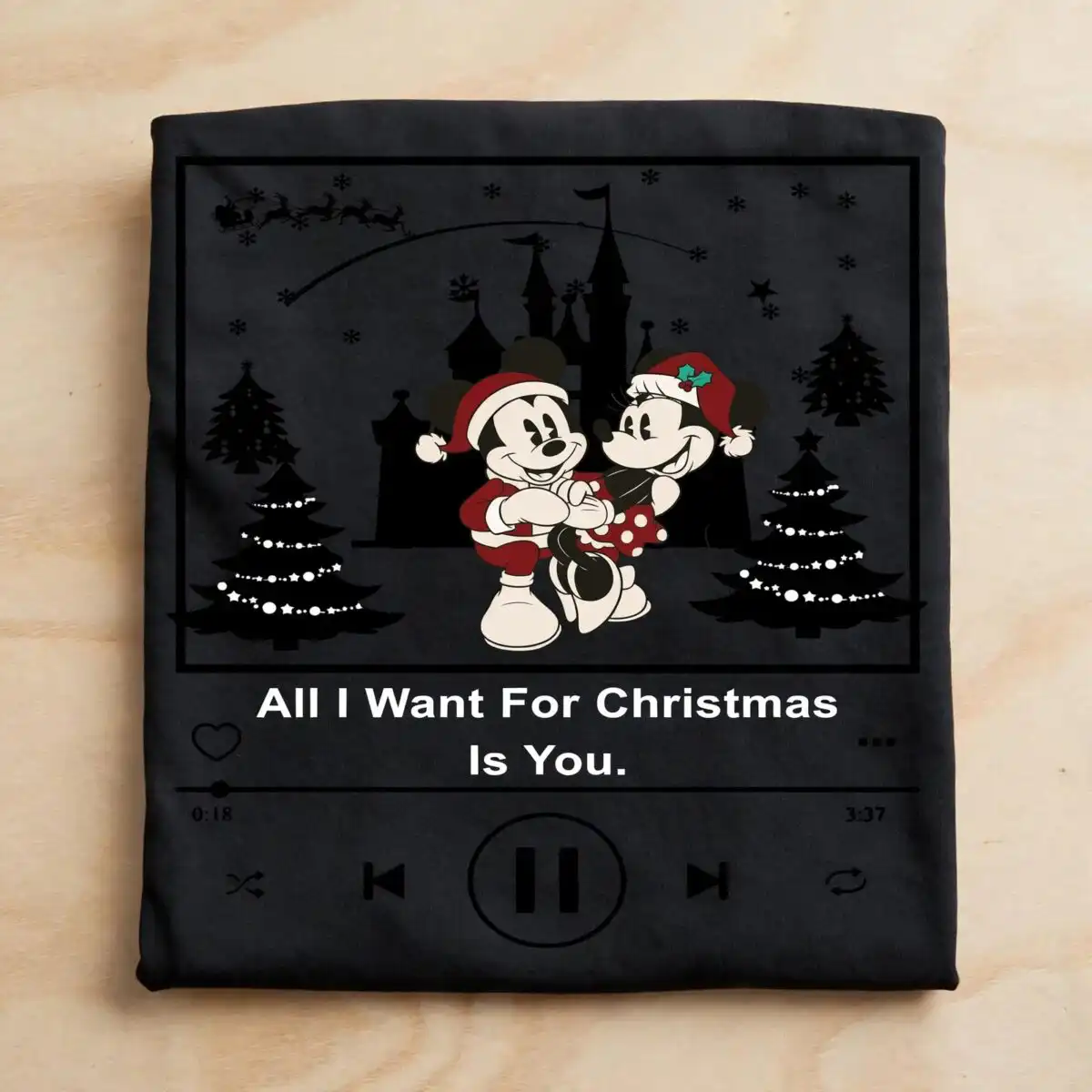 all i want for christmas is you mickey and minnie couple png design all want christmas mickey png design printed on a plain product mockup