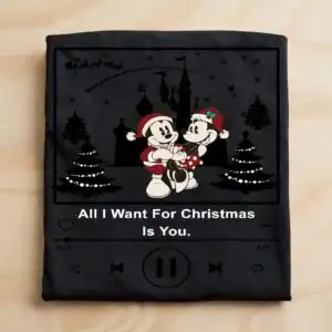 all i want for christmas is you mickey and minnie couple png design all want christmas mickey png design printed on a plain product mockup