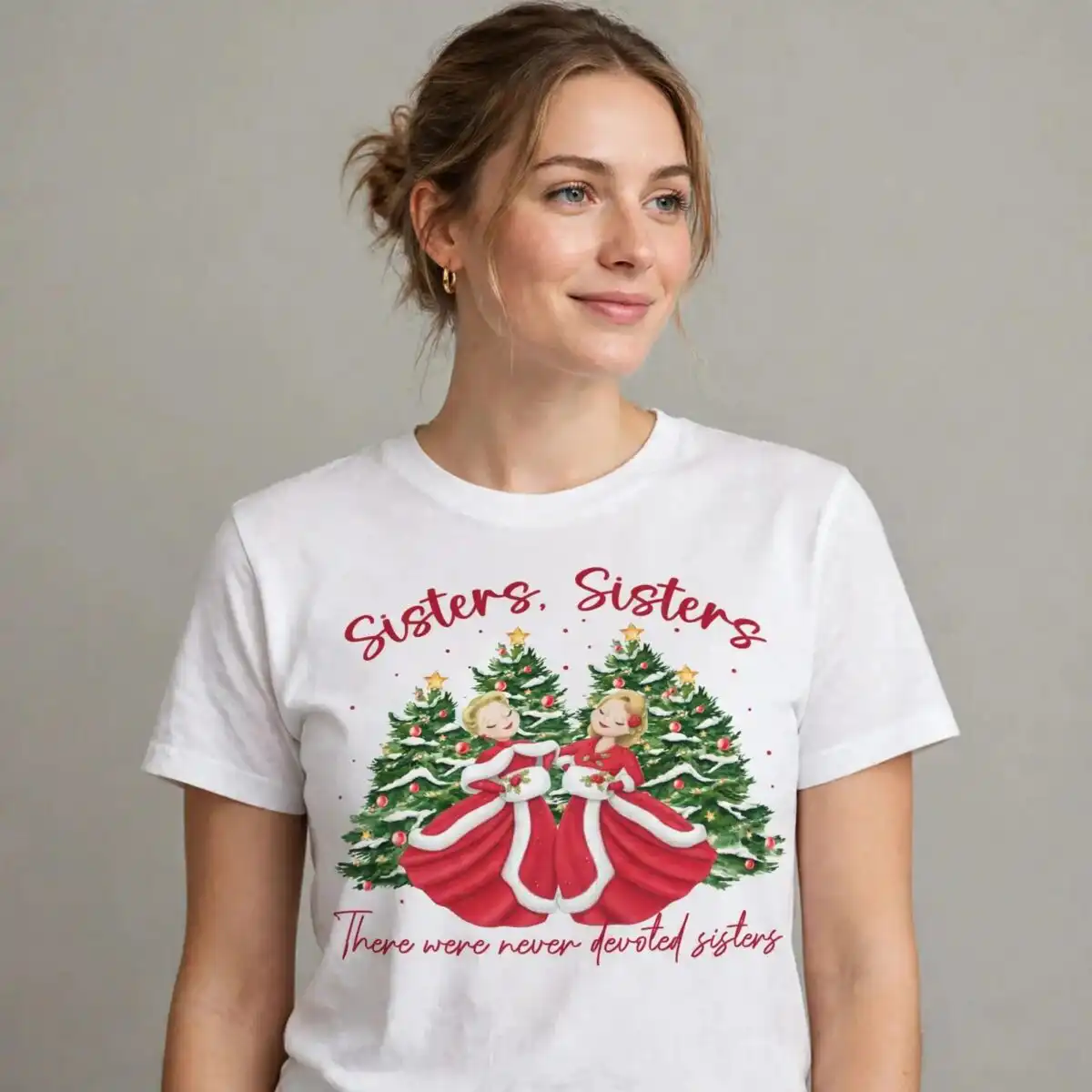 sisters sisters white christmas png design printed on a plain product mockup