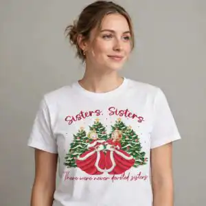 sisters sisters white christmas png design printed on a plain product mockup