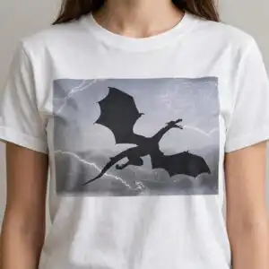 flying dragon in thunderstorm silhouette png for fantasy crafts dragon flying png design printed on a plain product mockup