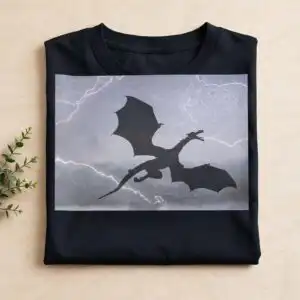 flying dragon in thunderstorm silhouette png for fantasy crafts dragon flying png design printed on a plain product mockup