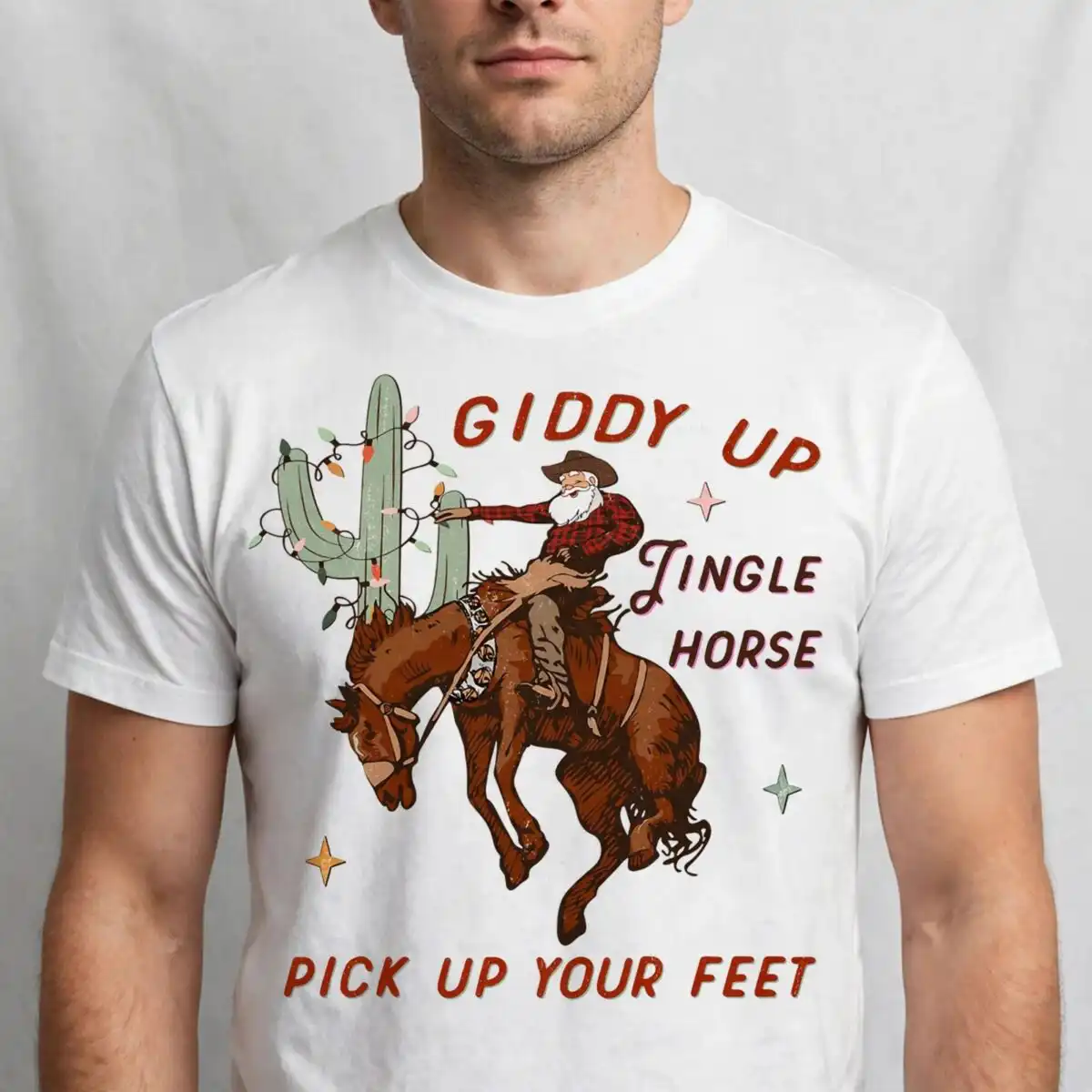giddy up jingle horse bearded cowboy rider christmas design giddy up jingle horse svg design printed on a plain product mockup