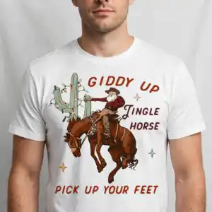 giddy up jingle horse bearded cowboy rider christmas design giddy up jingle horse svg design printed on a plain product mockup
