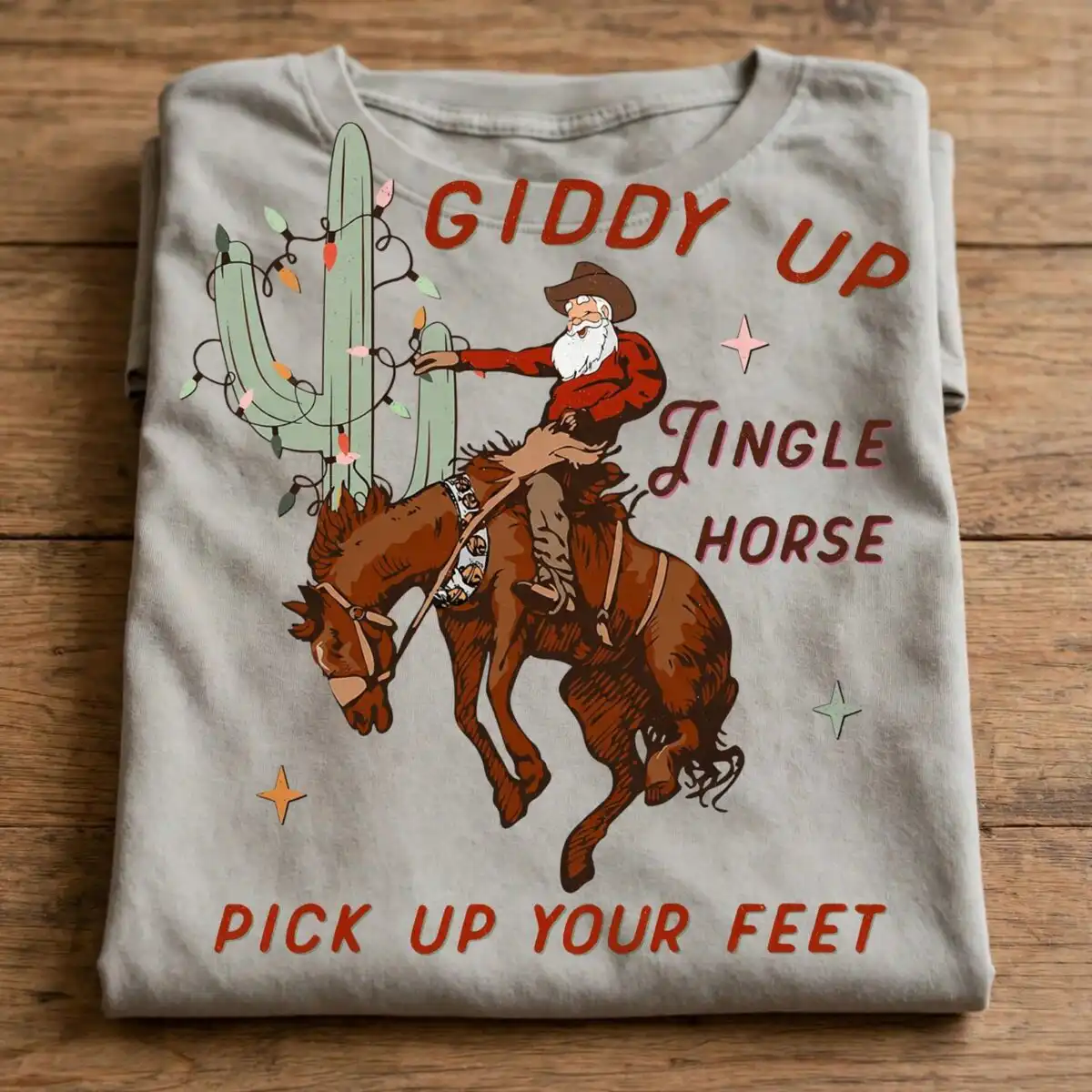 giddy up jingle horse bearded cowboy rider christmas design giddy up jingle horse svg design printed on a plain product mockup