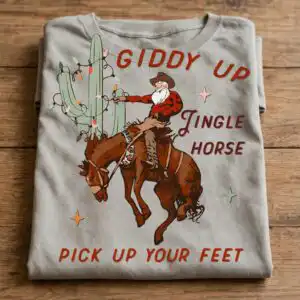 giddy up jingle horse bearded cowboy rider christmas design giddy up jingle horse svg design printed on a plain product mockup