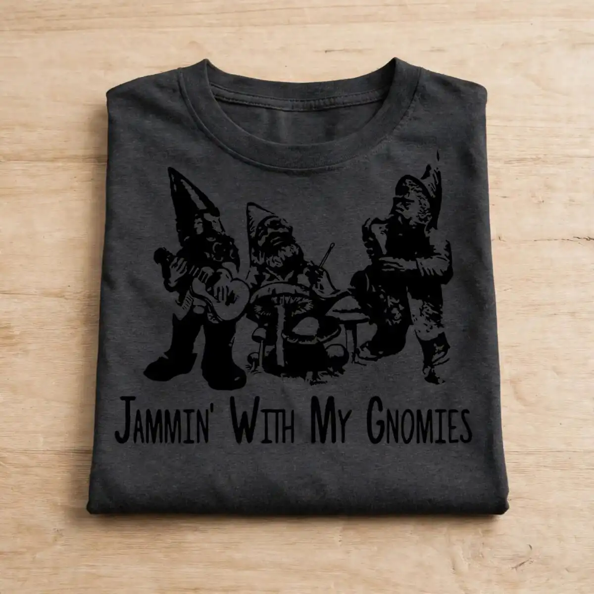 jammin' with my gnomies christmas gnome band shirt graphic gnome christmas shirt svg design printed on a plain product mockup