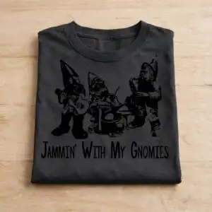 jammin' with my gnomies christmas gnome band shirt graphic gnome christmas shirt svg design printed on a plain product mockup