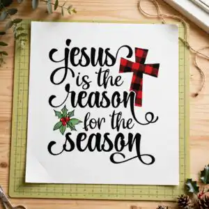 jesus is the reason for the season clipart with plaid cross for christmas shirts jesus reason for the season clipart design printed on a plain product mockup