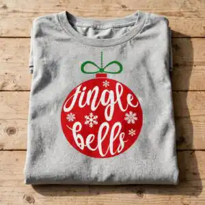 christmas jingle bells clipart red bauble with jingle bells script christmas jingle bells clipart design printed on a plain product mockup