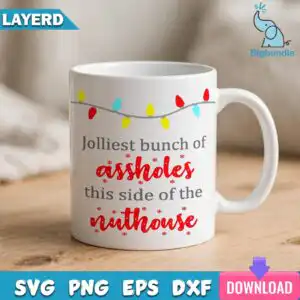 jolliest bunch quote design with string of christmas lights string of christmas lights svg design printed on a plain product mockup