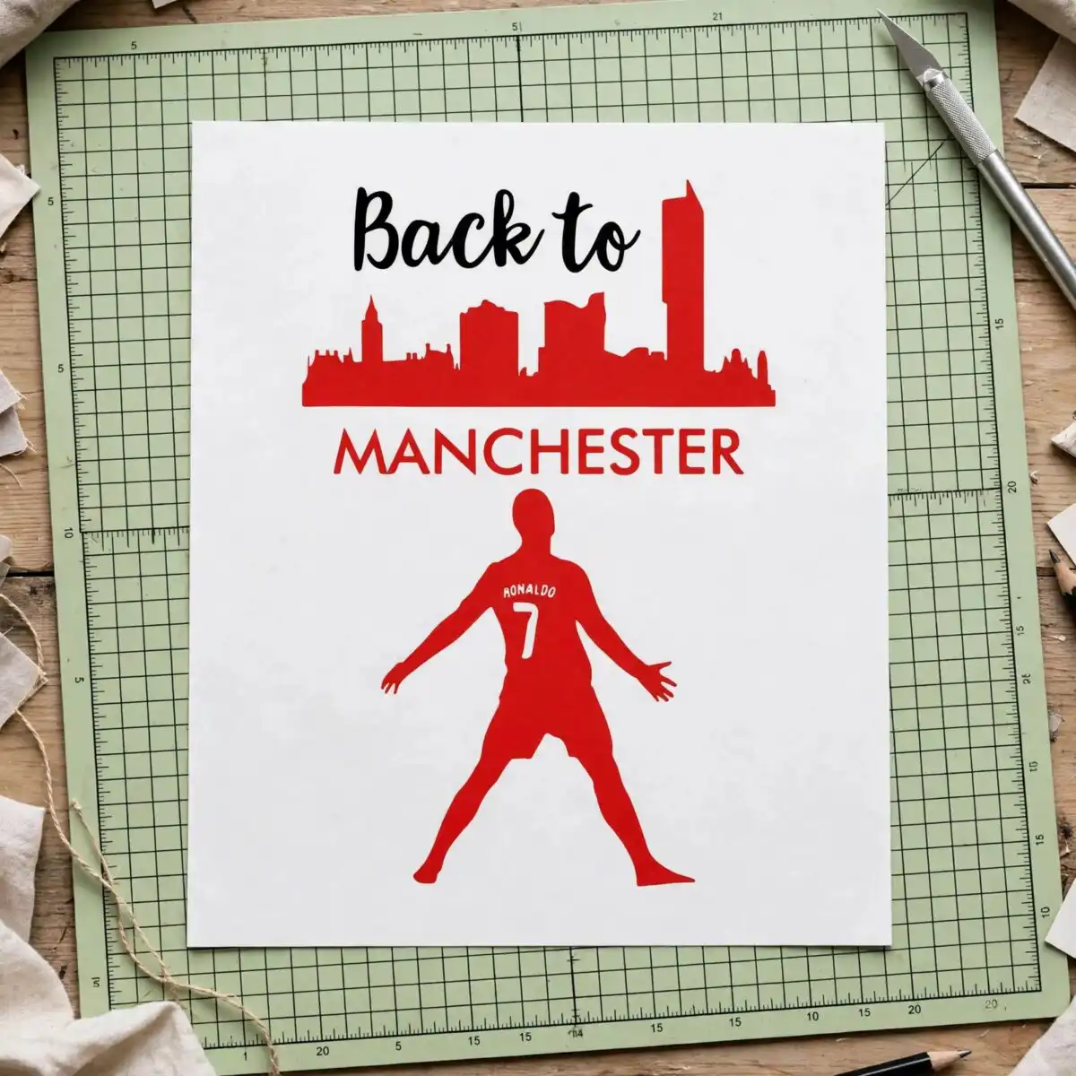 back manchester ronaldo ronado svg design printed on a plain product mockup
