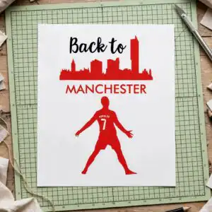 back manchester ronaldo ronado svg design printed on a plain product mockup