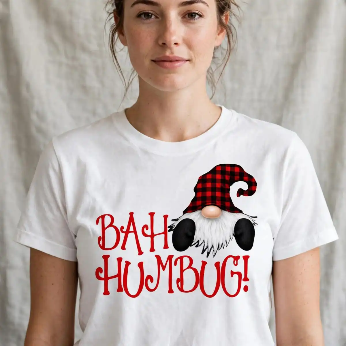 bah humbug grumpy gnome christmas png for shirts and mugs gnome christmas png design printed on a plain product mockup