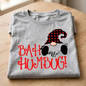bah humbug grumpy gnome christmas png for shirts and mugs gnome christmas png design printed on a plain product mockup