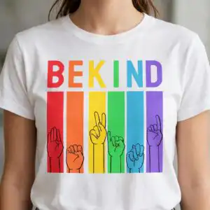 be kind sign language svg design printed on a plain product mockup