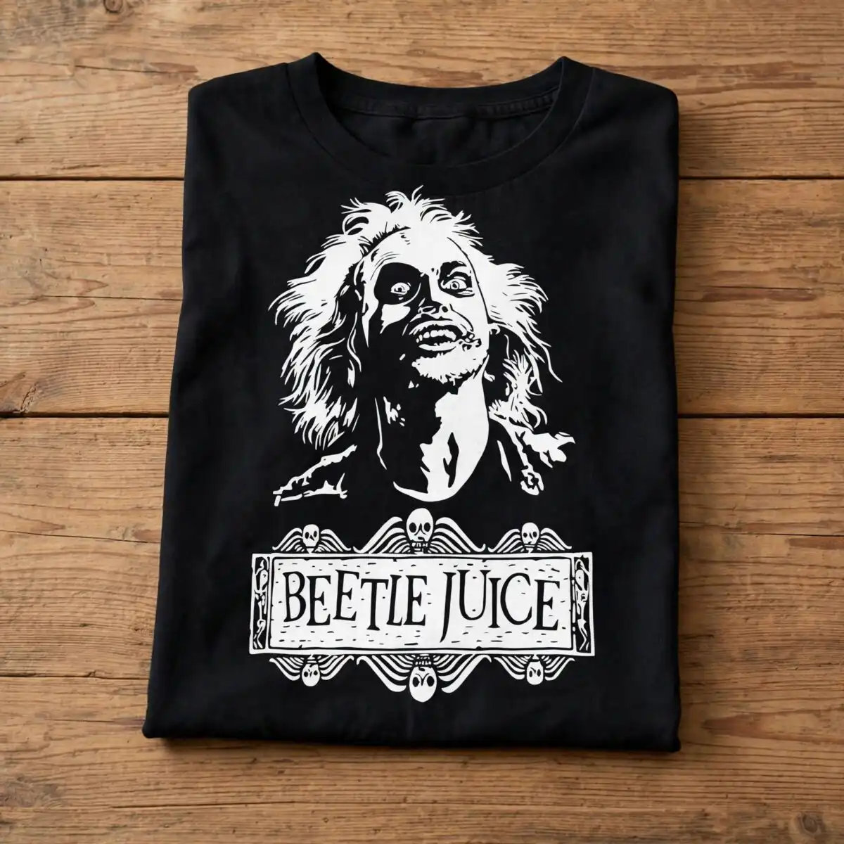 beetlejuice horror movie halloween wild-haired portrait with sign cut file beetlejuice horror movie halloween svg design printed on a plain product mockup