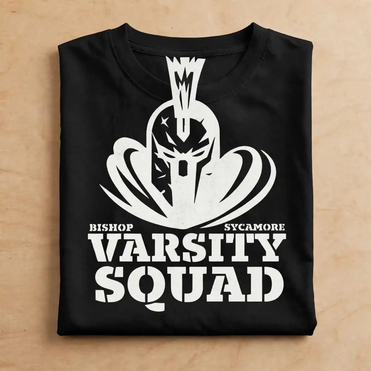 bishop sycamore varsity squad helmet badge for sports fans and students bishop sycamore varsity squad svg design printed on a plain product mockup