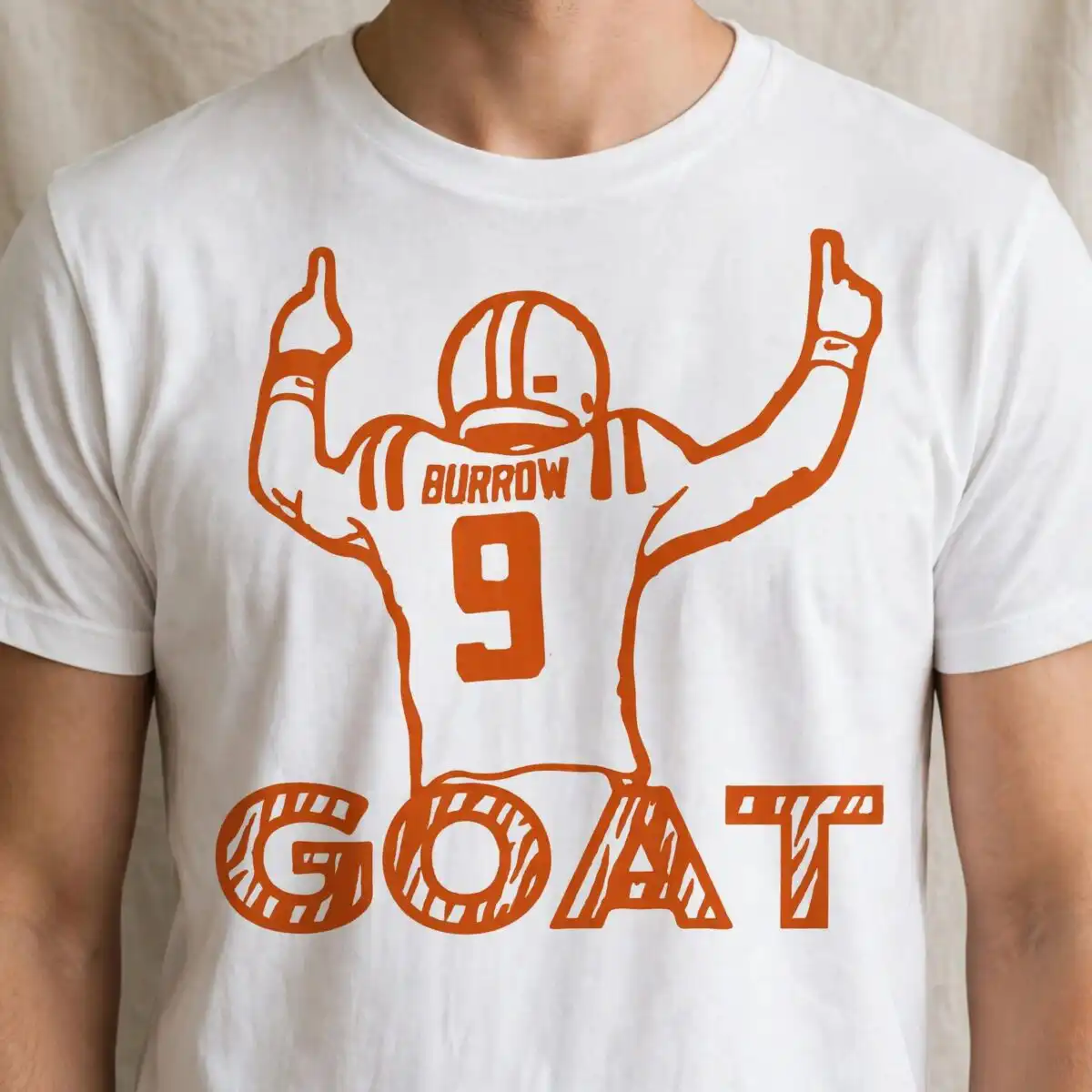 joe burrow goat celebration from behind with burrow 9 lettering joe burrow svg design printed on a plain product mockup