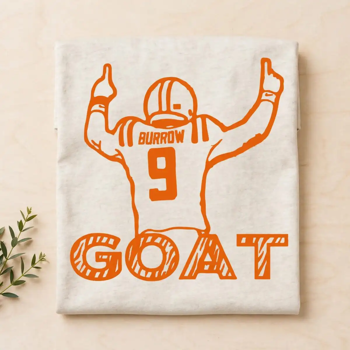 joe burrow goat celebration from behind with burrow 9 lettering joe burrow svg design printed on a plain product mockup