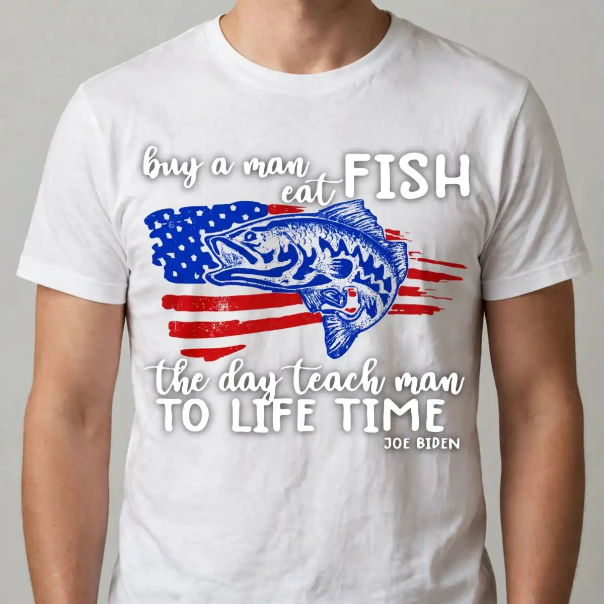 buy a man eat fish funny quote with bass and patriotic american flag buy man eat fish svg design printed on a plain product mockup