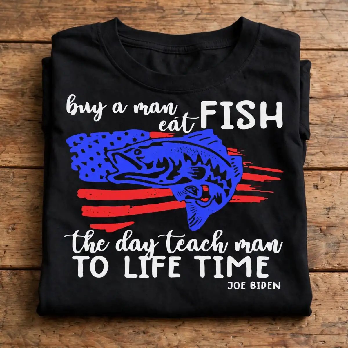 buy a man eat fish funny quote with bass and patriotic american flag buy man eat fish svg design printed on a plain product mockup