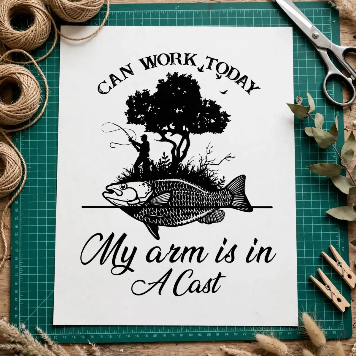 cant work my arm svg design printed on a plain product mockup