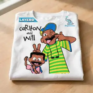 cariton and will naughty cartoon duo shirt design for fans cariton will naughty svg design printed on a plain product mockup