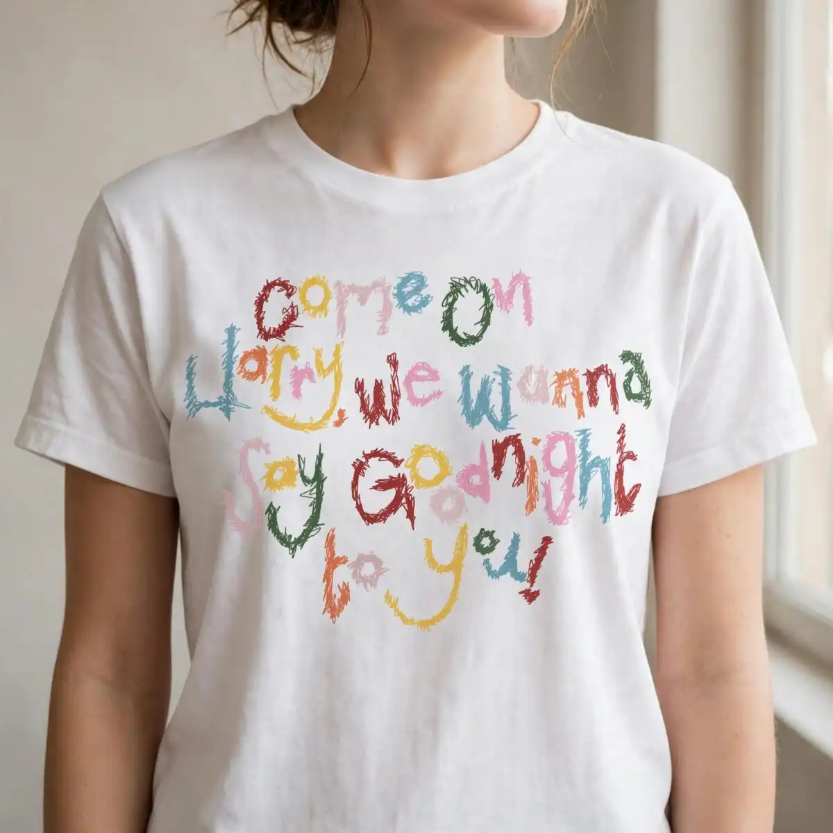come harry we wanna svg design printed on a plain product mockup